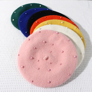 Venta al por mayor coreano Otoño e Invierno perla temperamento niños boina salida lindo bebé perla sombrero con <span class=keywords><strong>calabaza</strong></span> sombrero - Product Image 1