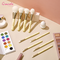 Ensemble de pinceaux de maquillage de voyage Gracedo 9 pièces, jaune clair, poils synthétiques doux, qualité supérieure, confortable, luxe, végan, pour le visage et le correcteur