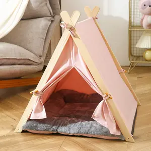 Pet Teepee Outdoor Travel panno di legno prevenire le punture di zanzara campeggio Pet Dog Teepee tenda con cuscino in flanella