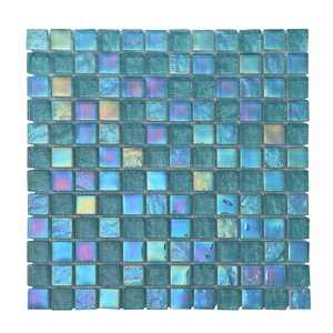 Piastrelle a Mosaico in Vetro Iridescente Quadrato Moderno, Spessore 4mm, Bianco Verde Blu Oceano, per Piscine, Ville e Decorazioni Domestiche - Product Image 2