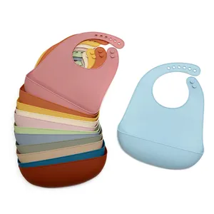 Manufacturer Adjustable Fit Waterproof Unisex Soft Food Grade Baby Silicone Bibs with Pocket