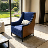 Fauteuil d'appoint élégant bleu profond pour villa et resort, chaise de salle à manger, fauteuil d'angle en cuir PU pour hall d'hôtel et mobilier de repos