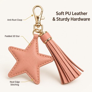 Llavero de cuero PU con logotipo personalizado, borla y estrella, accesorio para bolso, OEM, bajo MOQ, venta al por mayor - Product Image 4