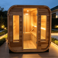 Sauna extérieur de luxe en bois massif, poêle électrique 9KW, fonction vapeur, commande tactile, porte et fenêtre en verre trempé