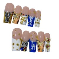 Ongles à presser de luxe, forme carrée, nude, blanc, motif rayé tigre français, faits à la main, 10 pièces, ongles carrés, motif cœur