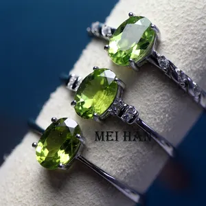 Meihan Natural Peridot Gem Cutting 925 Silber verstellbare Frauen Ring Ovals Perlen für Schmuck herstellung Geschenk