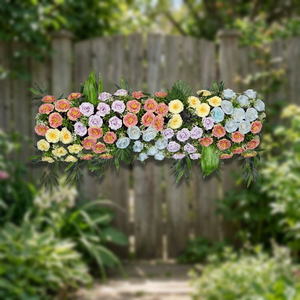 Artificial Flower Factory Pastel Symphony Whimsical Rainbow Rose Channel Panel Sky Blue & Coral Peach Row 120cm Premium - Product Image 4