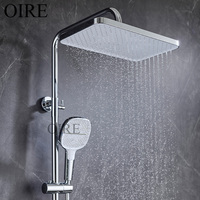 Oire Chrome Plaqué Trois Fonctions Exposées Robinet De Douche Thermostatique Motif De Pulvérisation De Pluie Ensembles De Douche De Salle De Bains En Laiton Prêt À Expédier
