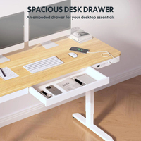 Bureau d'ordinateur électrique réglable en hauteur avec tiroirs, plateau en érable et structure en acier blanc, design moderne pour le bureau à domicile