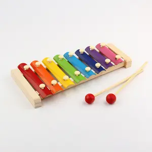Оптовая продажа, деревянные игрушки для пианино радужного цвета с музыкальным баллом для детей