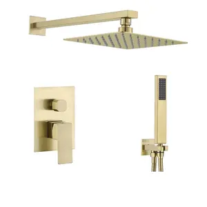 High-end brass gun gray shower set Wall mounted temperature display multifunctional thermostatic rainfall bathroom shower set
