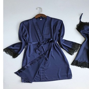Nuevo conjunto de dos piezas de lencería negra de estilo europeo y americano, de imitación de seda, moderno y cómodo, con ribete de encaje. - Product Image 4