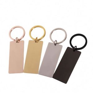 Rectangle Silver Rose Gold Black Keyring Custom Blanks Engrave Logo Strip Bar DIY Stainless Steel Metal Mirror Polished <b>Keychain</b> - Product Image 2