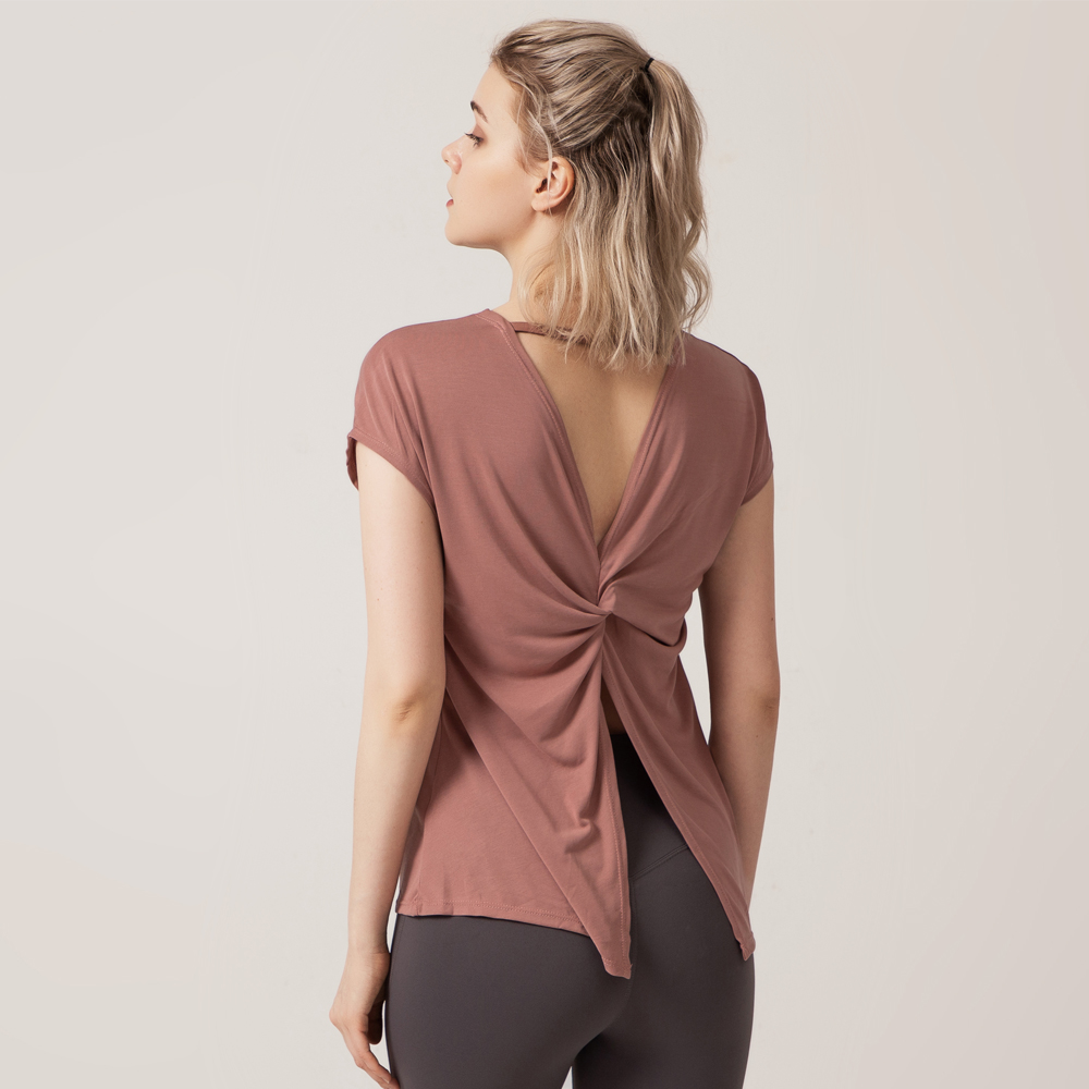 Monel Fabric Workout Training Compression Loose Fitness Top Gym Women Yoga Sport Short Sleeve T Shirt Smock