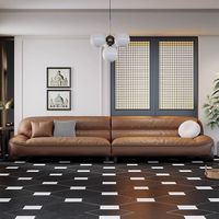 Canapé modulaire en cuir pleine fleur italien moderne, ensemble de rangée droite haut de gamme pour petits appartements