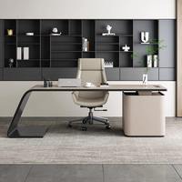 Table de bureau professionnelle haut de gamme avec armoire de rangement et câblage dissimulé, espace de travail de direction au design élégant