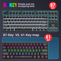Clavier mécanique de jeu à échange à chaud à touches complètes Clavier filaire à 87 touches avec clavier de jeu de bureau rétro-éclairé par LED Disposition standard 80%