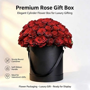 Cajas <span class=keywords><strong>de</strong></span> Flores <span class=keywords><strong>de</strong></span> Terciopelo Suave <span class=keywords><strong>de</strong></span> Lujo, Cajas Redondas <span class=keywords><strong>de</strong></span> Cartón con Diseño Floral en Beige y Gris, Cajas Cilíndricas para Rosas con Logotipo Personalizado - Product Image 2