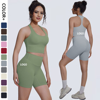 Custom logo butterzachte slim fit sportbeha en high waist shorts gym fitness kleding premium 'naked feeling' yogaset voor dames