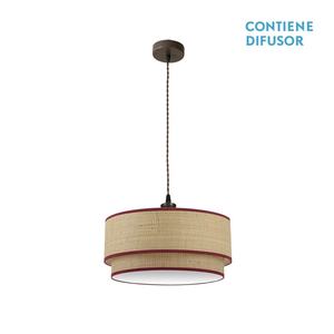 Lampadario a 2 luci E27, finitura naturale e rossa, dimensioni 50x50 cm, ideale per illuminazione decorativa e ambiente accogliente. - Product Image 1