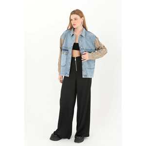 Veste en jean tricotée pour femme avec détail de manches contrastées 32041CKT - Product Image 5