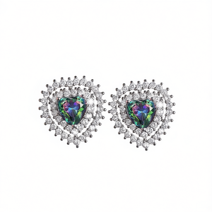 Pendientes de Corazón E494 con Cristales de Cuarzo Arcoíris y Engaste de Garras de Diamantes de Imitación, Joyería Romántica para Fiesta para Mujer - Product Image 1