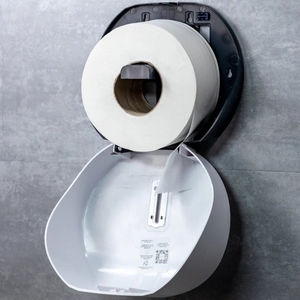 Dispensador de papel higiénico de pared comercial, soporte de rollo de tejido Jumbo blanco de plástico OEM para instalaciones de higiene de baños públicos - Product Image 3