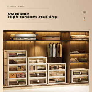DB 19.69\" Side Wide Folding <b>Storage</b> Cabinet 3 Tiers 19.69\" X 11.81\" X 31.1\" Collapsible <b>Storage</b> <b>Bins</b> <b>Plastic</b> <b>Storage</b> Boxes - Product Image 4