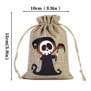 Sac en toile de jute 10x15cm motif terreur, pochette à bonbons pour Halloween, logo personnalisable, idéal pour bonbons et décoration - Product Image 3