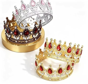 2026 新款奢华时尚巴洛克圆形小号合金水钻头饰皇冠适合婚礼派对 - Product Image 2