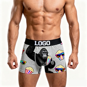 Monkey Eat Popcorn Watching Movie Design Boxer Shorts con ribete alrededor <span class=keywords><strong>de</strong></span> la bolsa Ropa interior con estampado personalizado para hombres con logotipo - Product Image 2