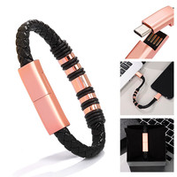 Kabel Data Pengisi Daya Tipe C Micro USB Magnetik Model Gelang Kulit Kepang Metalik untuk Ponsel Android Huawei - Promo!