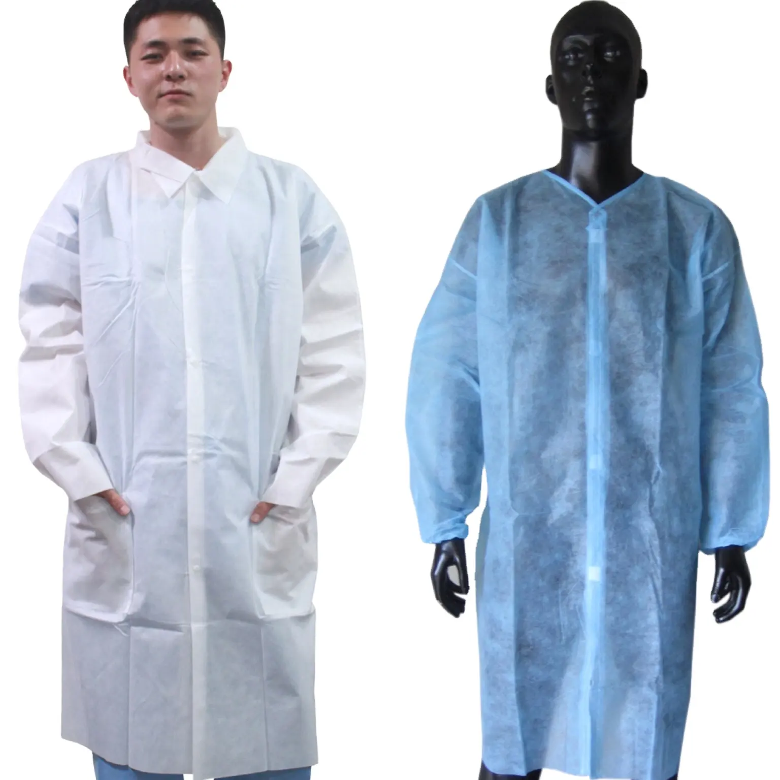 Casacos médicos descartáveis de alta qualidade da fábrica, pp ou sms, laboratório do casaco do laboratório