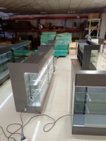 Comptoir de Caisse en Bois sur Mesure avec Façade en Verre, Comptoir de Vente au Détail Multifonctionnel pour Magasin