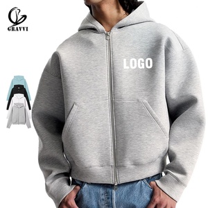 Custom Fleece Streetwear Blank for Logo Printing Oversized Heavyweight <b>Box</b> Zip Hoodie OEM ODM - Product Image 1