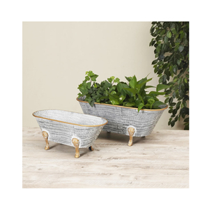 Maceta de hierro galvanizado 2025 en diseño en relieve macetas hogar y jardín maceta decorativa de Metal con soporte para decoración del hogar - Product Image 1