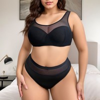 Ensemble de soutien-gorge sans armatures en dentelle noire grande taille pour femmes avec culotte, lingerie sexy de couleur unie, respirante, logo à la taille, vente en gros OEM