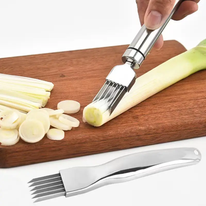 Cortador de Verduras Multiusos de Acero Inoxidable, Utensilio de Cocina de Bambú para Cortar Papas, Cebollín y Cebolla Verde Fácilmente, <span class=keywords><strong>Manual</strong></span> - Product Image 1