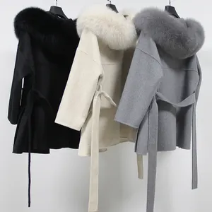 Jtfur-abrigo de lana de gran tamaño, abrigo cálido a prueba de viento con Cuello de piel, abrigos de lana con capucha para invierno