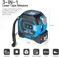 Mètre laser numérique 3-en-1 de 131 pi/40 m avec affichage LCD, mesure de distance laser de 16 pi/5 m, idéal pour le bricolage et les menuisiers