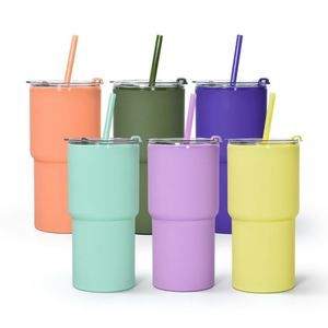 Gobelet de voyage isotherme 17 oz en plastique mat avec logo personnalisé, revêtement caoutchouté et pailles incluses - Product Image 1