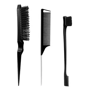 3 Pieces Teasing Brush Set Bristle Brush Pin Tail Comb Double Sided Edge Brush For Slicking Hair And Stylist Women