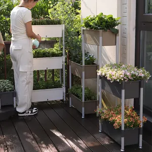 Maceta vertical de 3, 2 y 1 niveles, cama de jardín elevada de plástico con patas para verduras, flores, Patio al aire libre