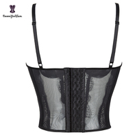 Sangle Ajustable Noir Translucide Lingerie Mesh Crop Top Corsets et Bustiers Sexy Soutien-Gorge Sans Couture et Push Avec T String