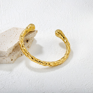 Stainless Steel Open <b>Bangle</b> Water Drop Pattern Women's Jewelry 18k Gold Plated <b>Bracelet</b> - Product Image 2