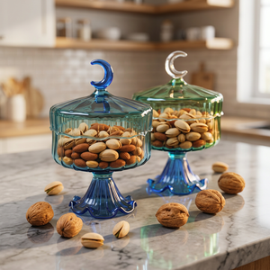 Plato para Dulces de Ramadán con Tapa, Diseño de Luna Creciente, de Vidrio Soplado a Mano, con Base, para Dátiles, Decoración de Mesa para Eid, en Caja de Regalo de Colores, Venta al por Mayor - Product Image 3
