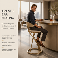 Tabouret de bar haut en acier inoxydable et cuir, style italien, luxe léger, minimaliste, moderne, sans accoudoirs, non pivotant, pour la maison et l'hôtel