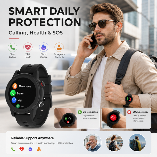Android Based 4G Smart Watch (Support Roaming SIM) | GPS, SOS Alarm, Health Tracker SDK / OEM Smart Fitness Watches