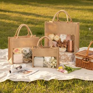 Bolsas de Regalo para Compras de Boda Impresas al por Mayor, Bolsas Ecológicas Reutilizables de Yute, Bolsas de Mano Personalizadas con Logotipo - Product Image 1