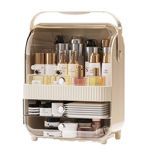 Cosmetic Storage Box Desktop Organizer Dustproof Large Capacity Skincare Rack <b>Makeup</b> <b>Holder</b> Modern Style White Pink Cream Yellow - Product Image 5